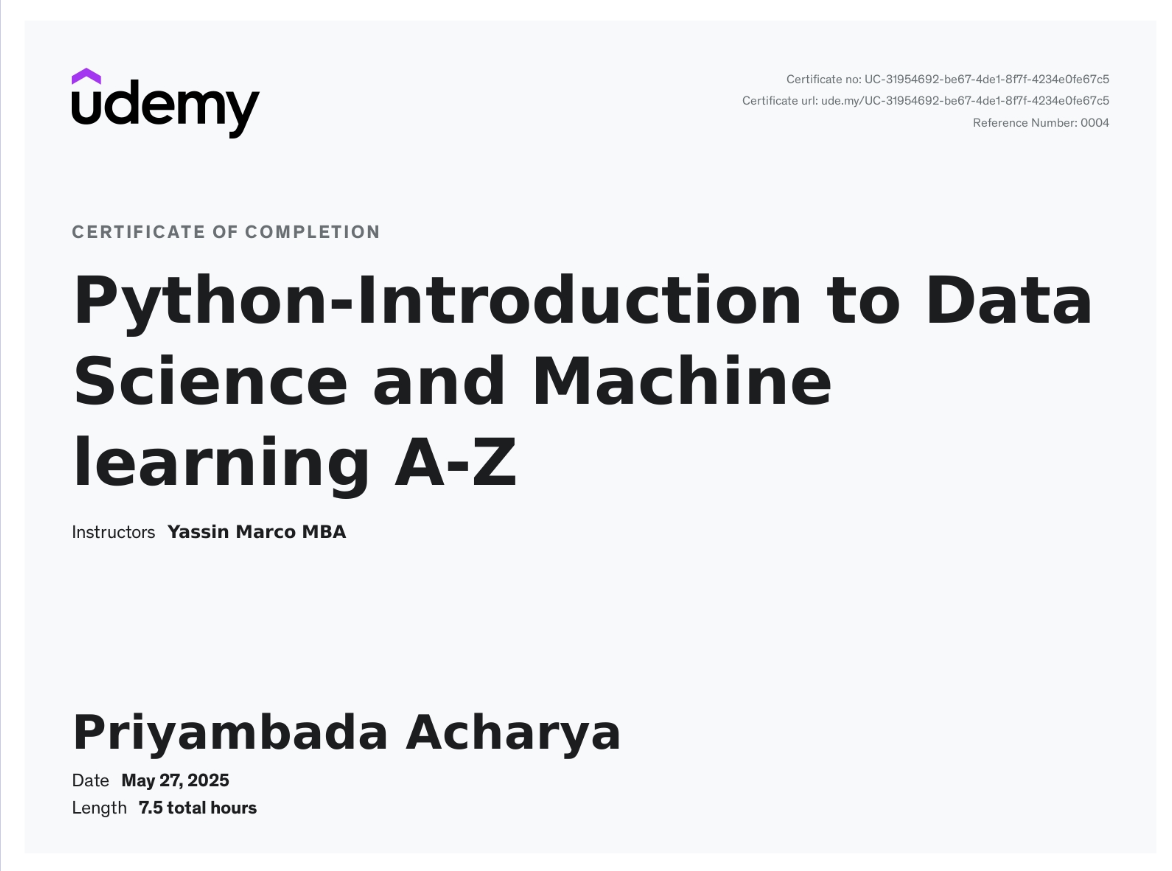 Python- Introduction to for Data Science and Machine Learning A-Z